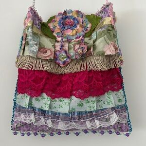 # 50 NWT Vintage Bag w/ Ruffles Hand-made Hand-beaded in Aspen CO ROSETTES​